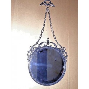 REFINED PURE GERMAN PEWTER LAVALIER STYLE MIRROR W/ BOW & CHAIN    173429212624